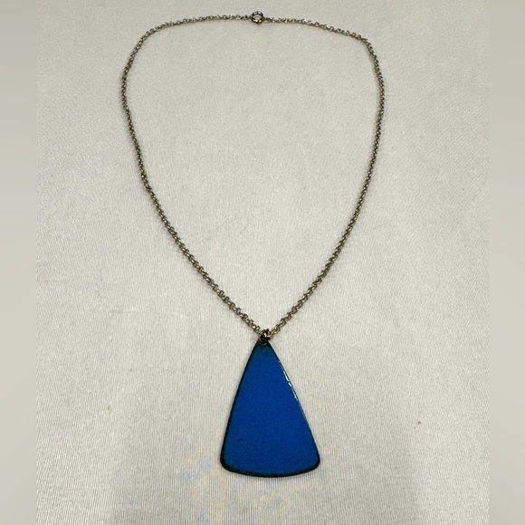 Vintage Copper Enamel Pendant with Silver Chain - Picture 1 of 4